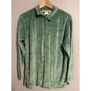 Vintage Gertrude Davenport Women Top Medium Green Terry Velour Popover Retro 80s